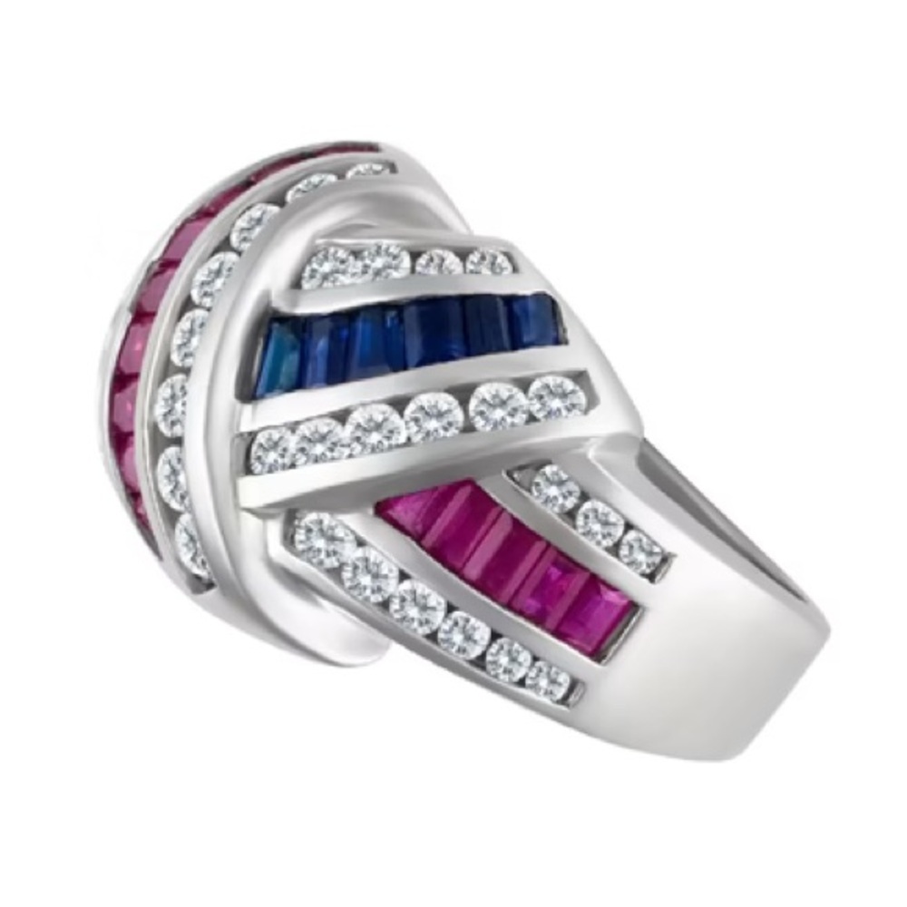 Twisted ruby, sapphire & diamond ring - Picture 4 of 13